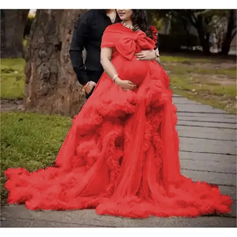 Color: GRAY, Maternity Size: 8, Ships From: CHINA - BIG BOW Tulle Ruffle maternity dresses photoshoot baby shower п?»?°?‚ь?µ д?»я ?±?µр?µм?µнн?‹?… فس?§تي?† ?­?&