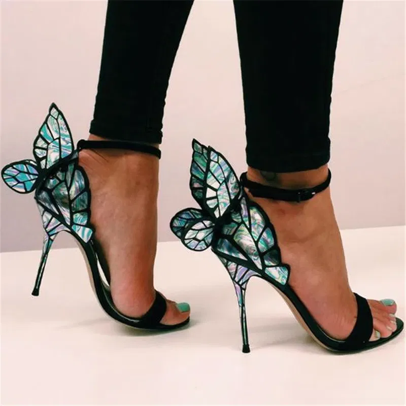 Color: Ivory, Shoe Size: 9 - Women Summer Sandals Fashion Embroidered Satin Butterfly High Heeled Footwear Adjustable Ankle Strap Shoes Women high heels