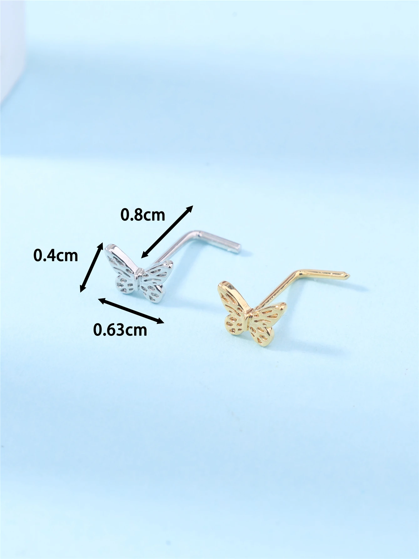 Metal color: Gold-color - 20G L Shaped Nose Studs Simple Mini Butterfly Design Gold Silver Color Nose Piercing for Women Girl Nostril Jewelry
