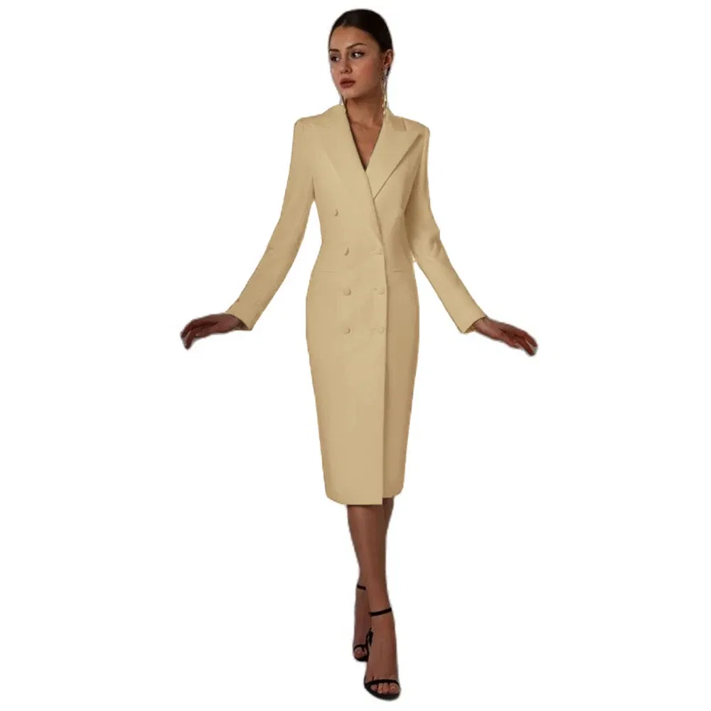 Color: Champagne, Size: 4XL - Women's Suit Long Blazer Double Breasted Jacket White Tuxedo Party Point Lapel Clothes спор?‚ивн?‹й кос?‚юм ?¶?µнск