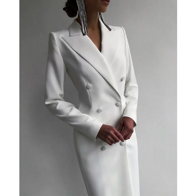 Color: Champagne, Size: 4XL - Women's Suit Long Blazer Double Breasted Jacket White Tuxedo Party Point Lapel Clothes спор?‚ивн?‹й кос?‚юм ?¶?µнск