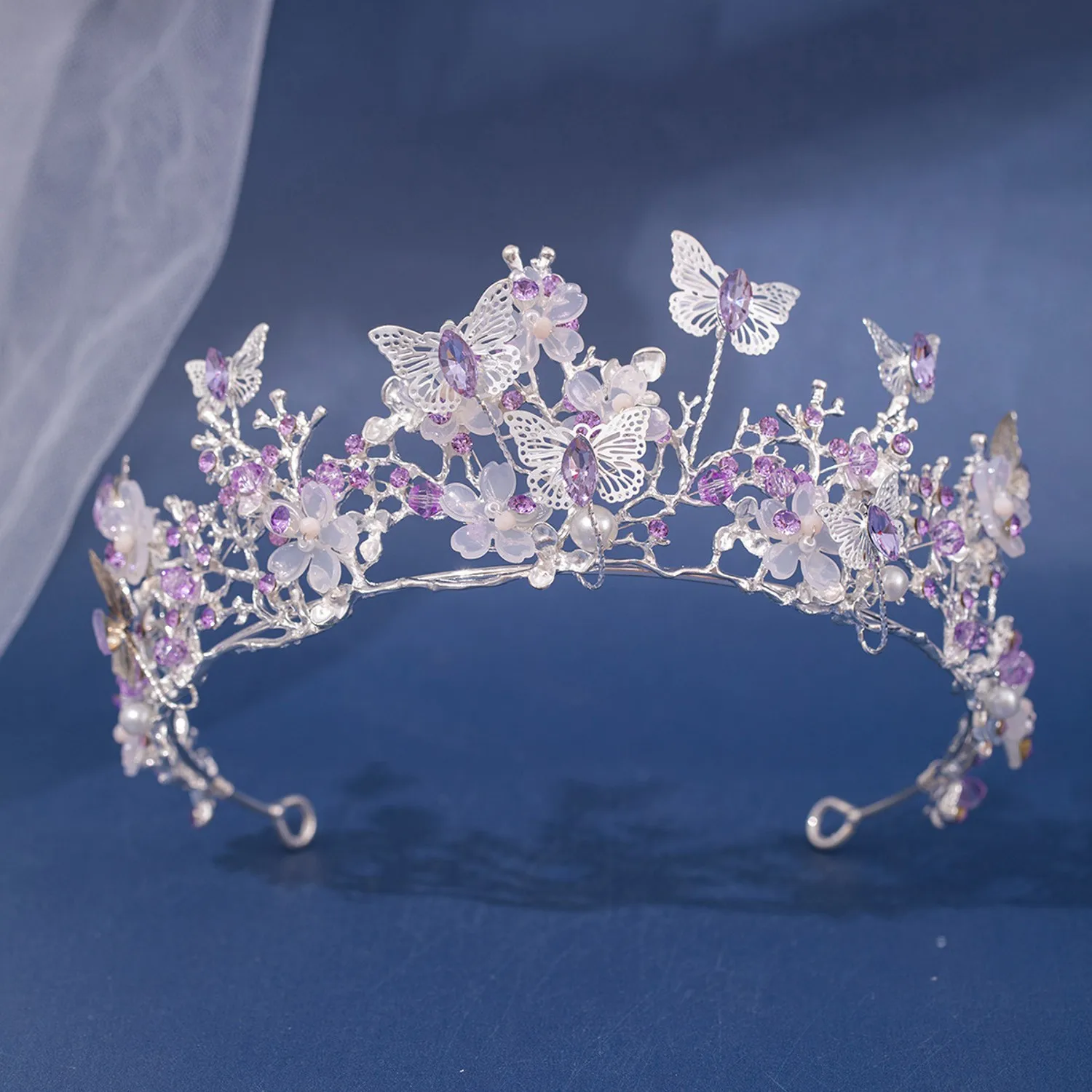 Metal color: ROSE GOLD COLOR - Baroque Silver Color Purple Crystal Butterfly Bridal Tiaras Crowns Headpiece Rhinestone Pageant Diadem Wedding Hair Accessories