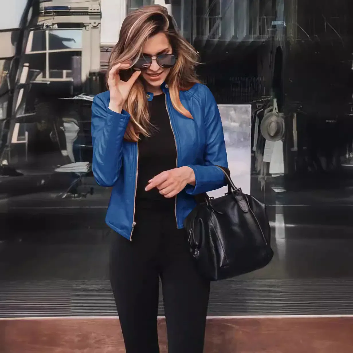 Color: black, Size: XXXL - Womens Spring Full Long Sleeve Jacket Coat Autumn Leather Blazer Winter Zipper Outwear Suit Cardigan Female Jackets