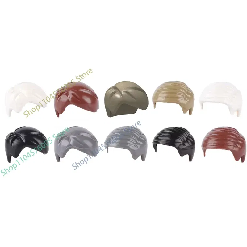 Color: Dark Azure - MOC Brown Hair Building Blocks City Figures Body Creative Accessory Blond Gold White Parts DIY Hats Mini Bricks Assemble Toy S04