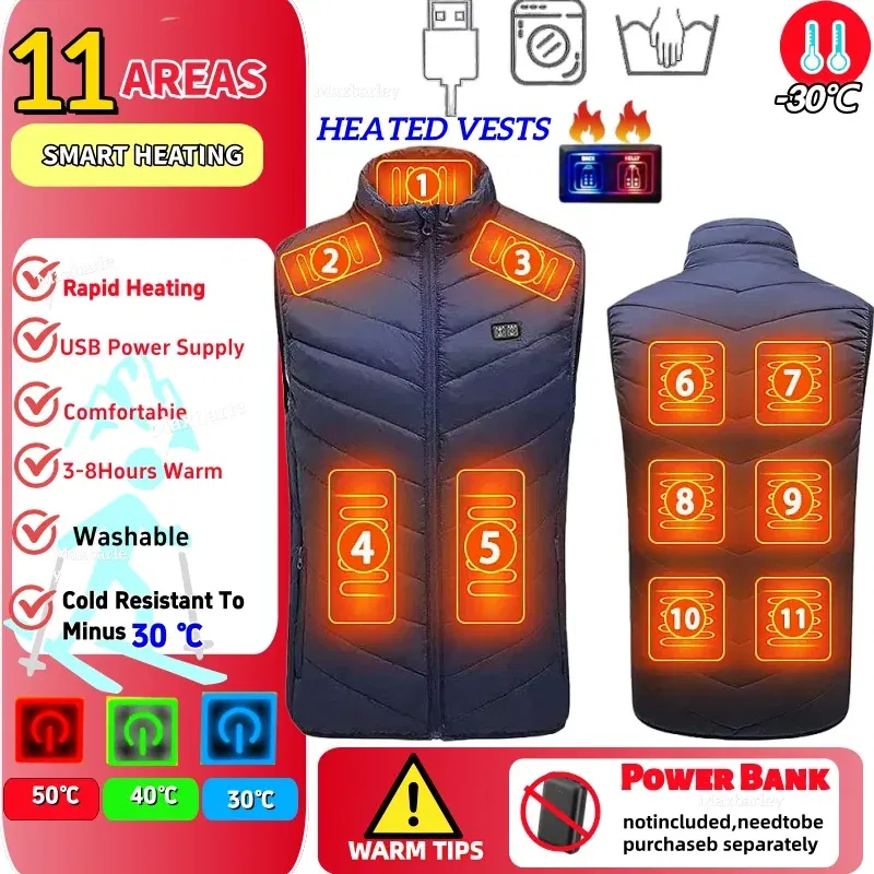 Color: Khaki, Size: XXXL - 11/9/21 Zone Heating Suit Winter Warm and Comfortable Stand Collar Work Vest Outdoor Mens Intelligent Temperature Control Coat