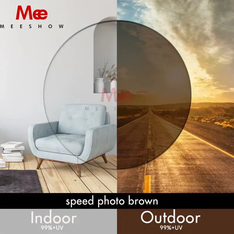 Lenses Color: Khaki, Lens Index: 1.61 - MEESHOW Brand Lens 1.61 MR-8 Photochromic High Quality Toughness Darkens outdoors in seconds Optical Lenses for Rimless glasses