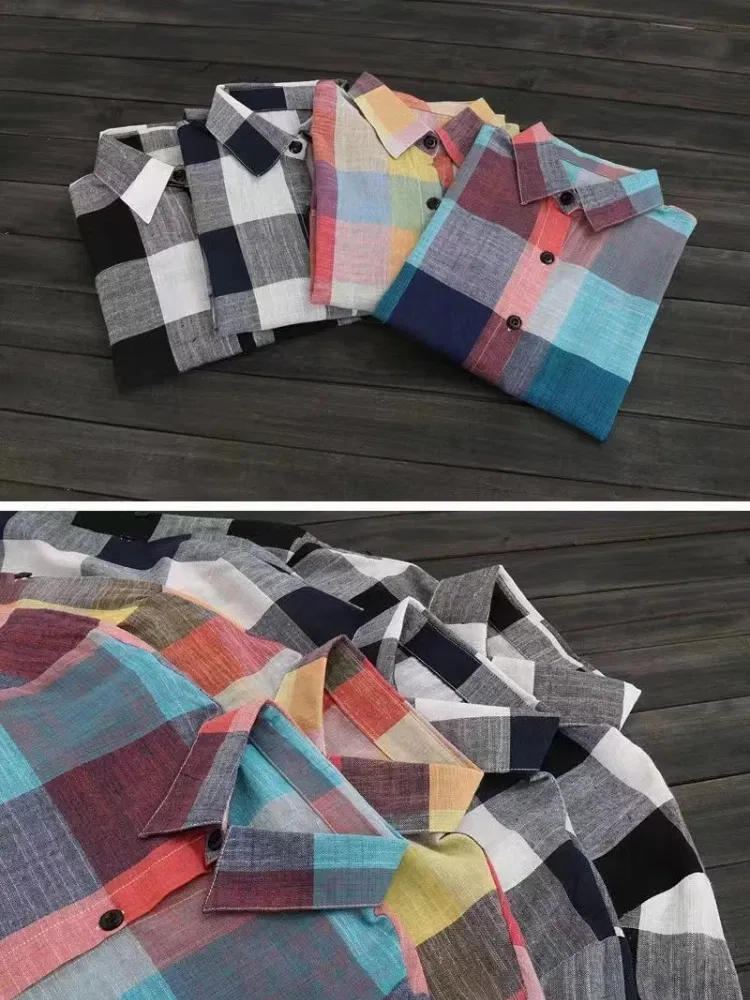 Color: black, Size: M - Women's Plaid Cotton Shirt Chic Women Blouse Elegant and Youth Women's Blouses New In External Clothes Korean Style