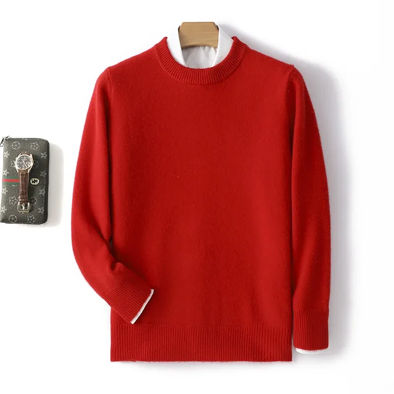 Color: Turquoise, Size: XXXL, Ships From: CHINA - Men's 100% Pure Wool Cashmere Sweater O-Neck Pullover Knit Sweater Autumn and Winter New Long Sleeve High-End Jumpers Thick Tops