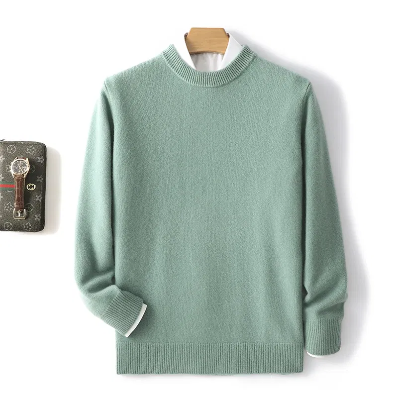 Color: Turquoise, Size: XXXL, Ships From: CHINA - Men's 100% Pure Wool Cashmere Sweater O-Neck Pullover Knit Sweater Autumn and Winter New Long Sleeve High-End Jumpers Thick Tops