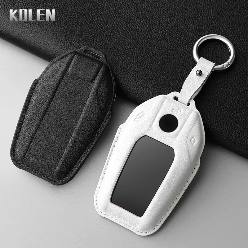 Color Name: PURPLE - Dermis Leather Car LED Display Key Case Cover Shell For BMW 5 7 Series X3 X4 X5 X7 G30 G31 G11 G12 G01 GT G32 i8 Fob Accessories