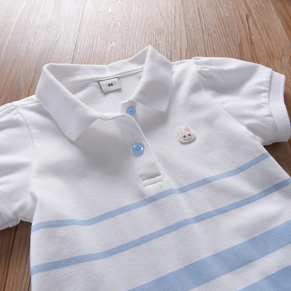 Color: army green, Kid Size: 4 - Girls' Fashion Polo Dress with Stripes Kids Elegant Puffed Sleeves Clothes Baby Girls Summer Dresses