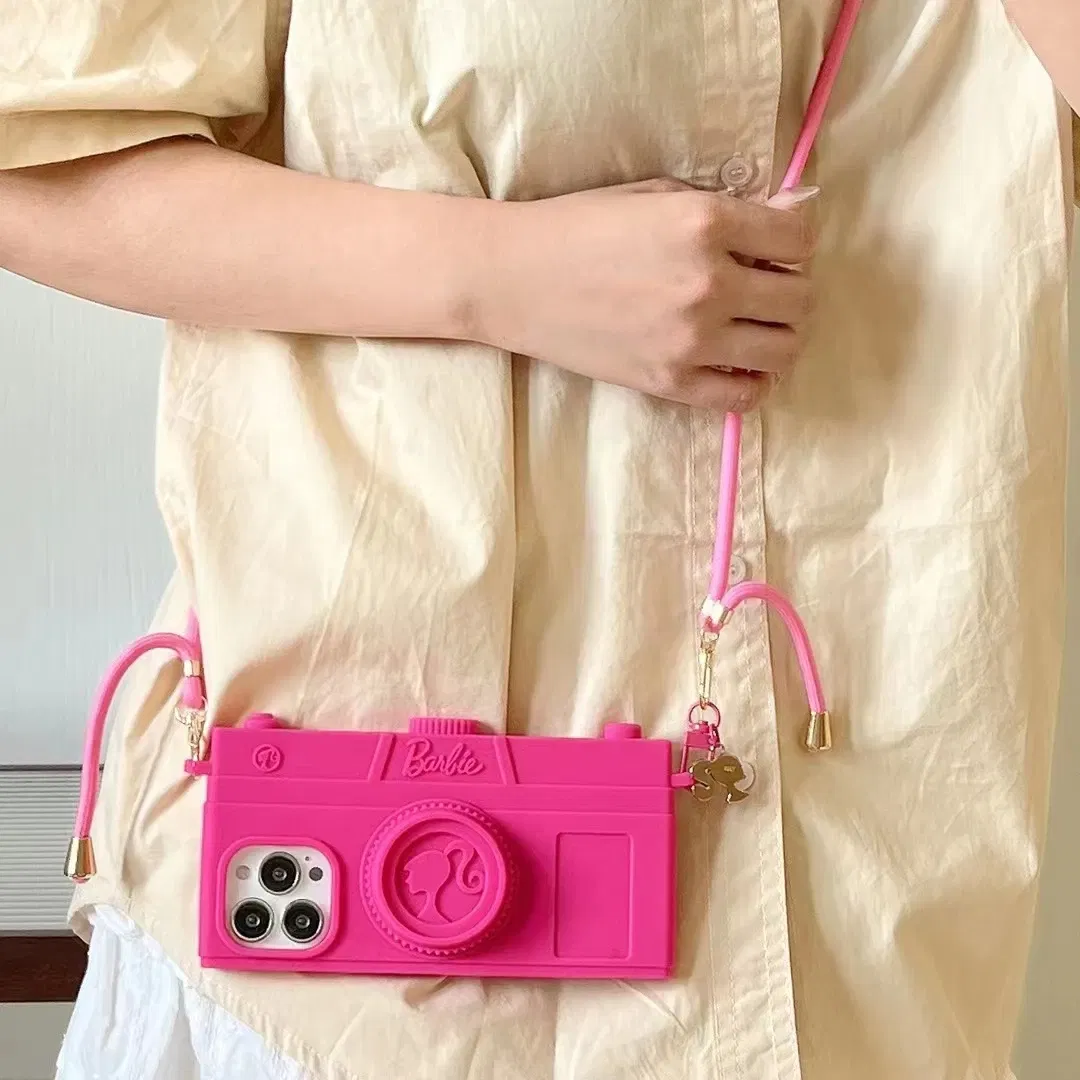 Material: EVA, Color: Beige - Pink Camera Case For iPhone 15 14 13 12 11 Pro Max Kawaii Fashion Case Fashion Pendant Cute Girl