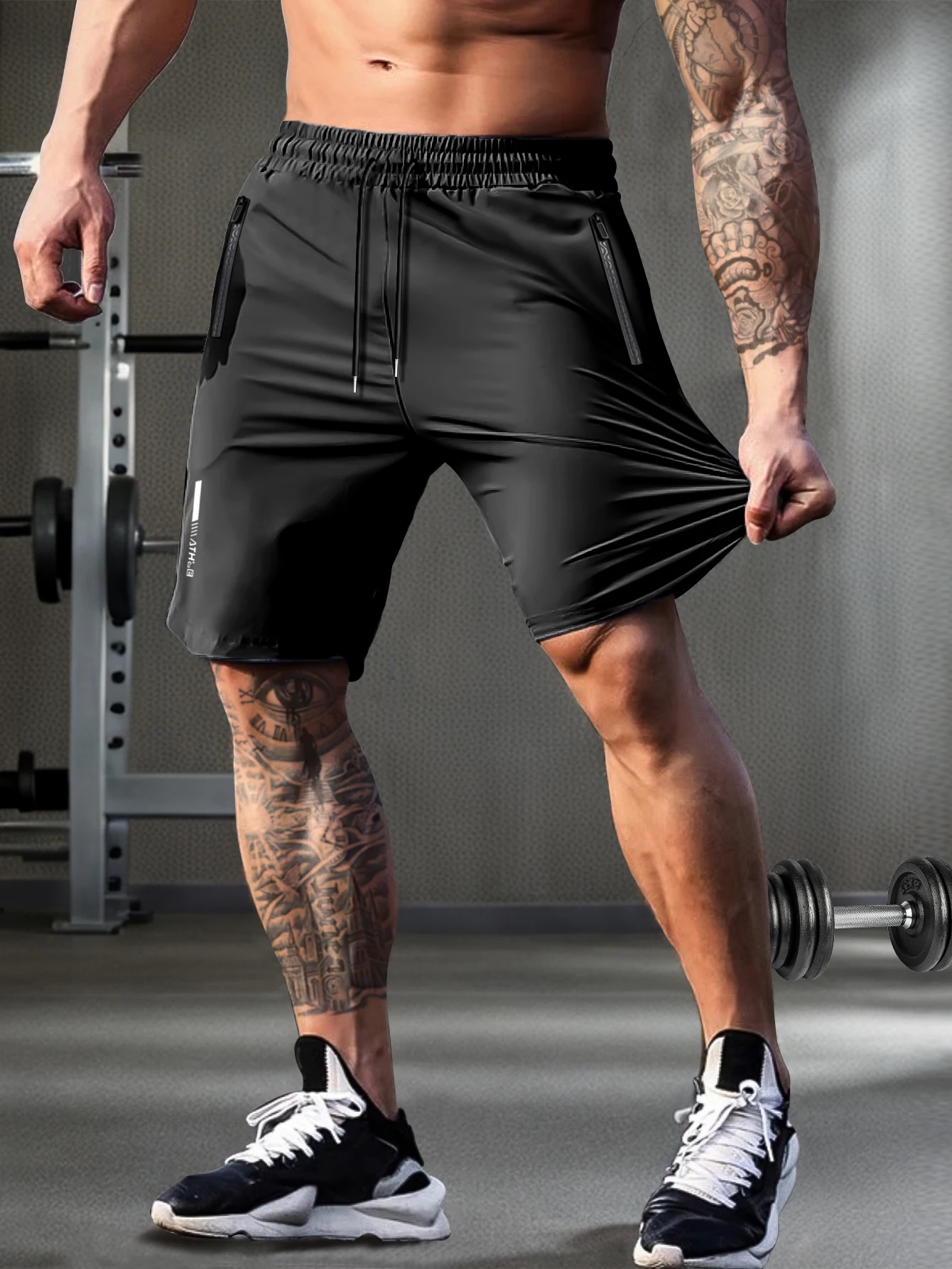 Color: black, Size: 4XL - Men's solid color shorts, with zipper pockets, casual elastic drawstring shorts with a loose waist and high elasticity, suitable