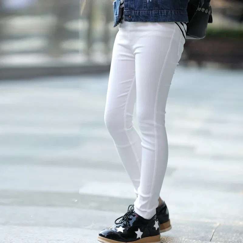 Color: Brown, Kid Size: 5 - 3-12-year-old girls pencil pants elastic baby Leggings 2024 new slim fit children's Leggings solid color imitation jeans