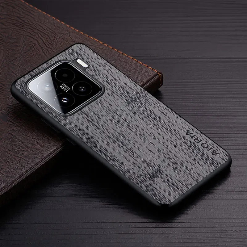 Color: Dark Grey, Compatibility by Model: xiaomi 15 - Case For Xiaomi 15 Ultra  Funda Bamboo Wood Pattern Leather Cover Luxury Capa For xiaomi 15 Ultra case Coque