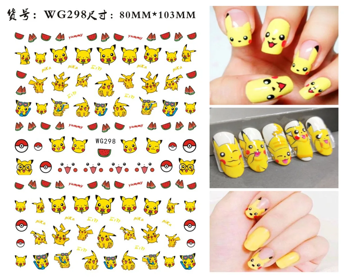Color: DEEP BLUE - Miniso Pokemon Cartoon Pikachu Squirtle Nail Stickers Nail Art Decoration Sanrio Kurome Melody 3D Stickers For Nails Manicure
