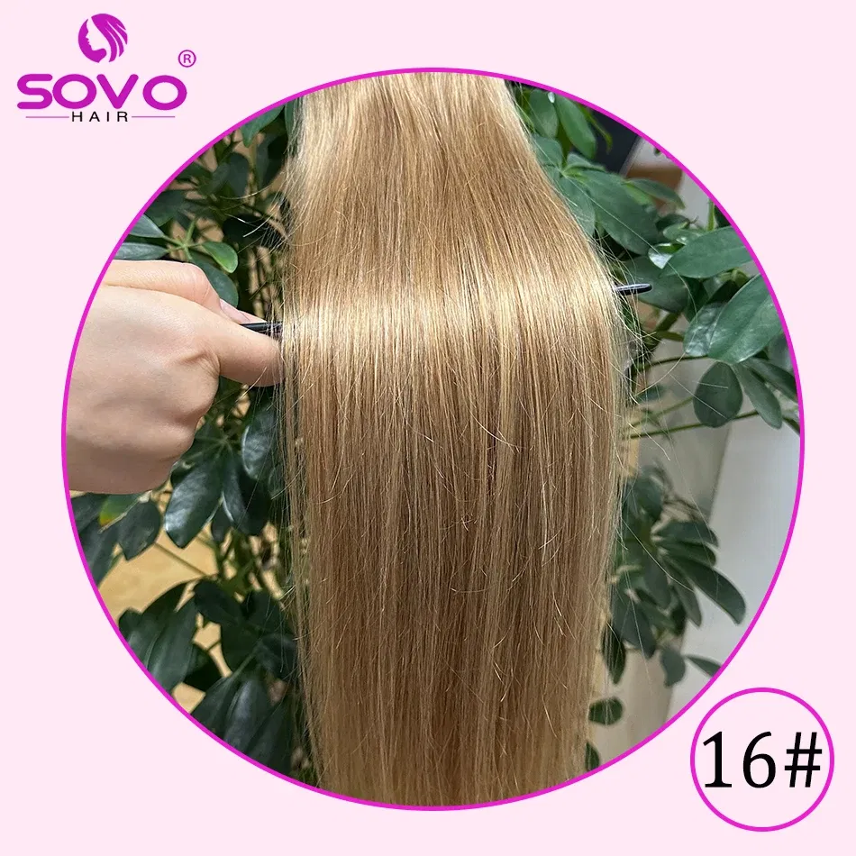 Color: #16, Length: 18 inches - SOVO Clip In Hair Extensions Human Hair 3 Pieces Bone Straight Clip Ins Hair Extension 60-90G Real Natural European Hair 12-26"