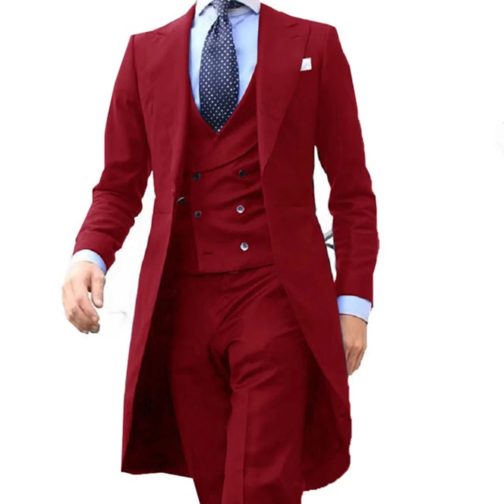 Color: MULTI, Size: XL - Elegant man suit Slim Fit Suit Luxury Formal Tuxedos Wedding 3 Pieces Blazer Vest Pants Set Long Tail Coat One Button Custom