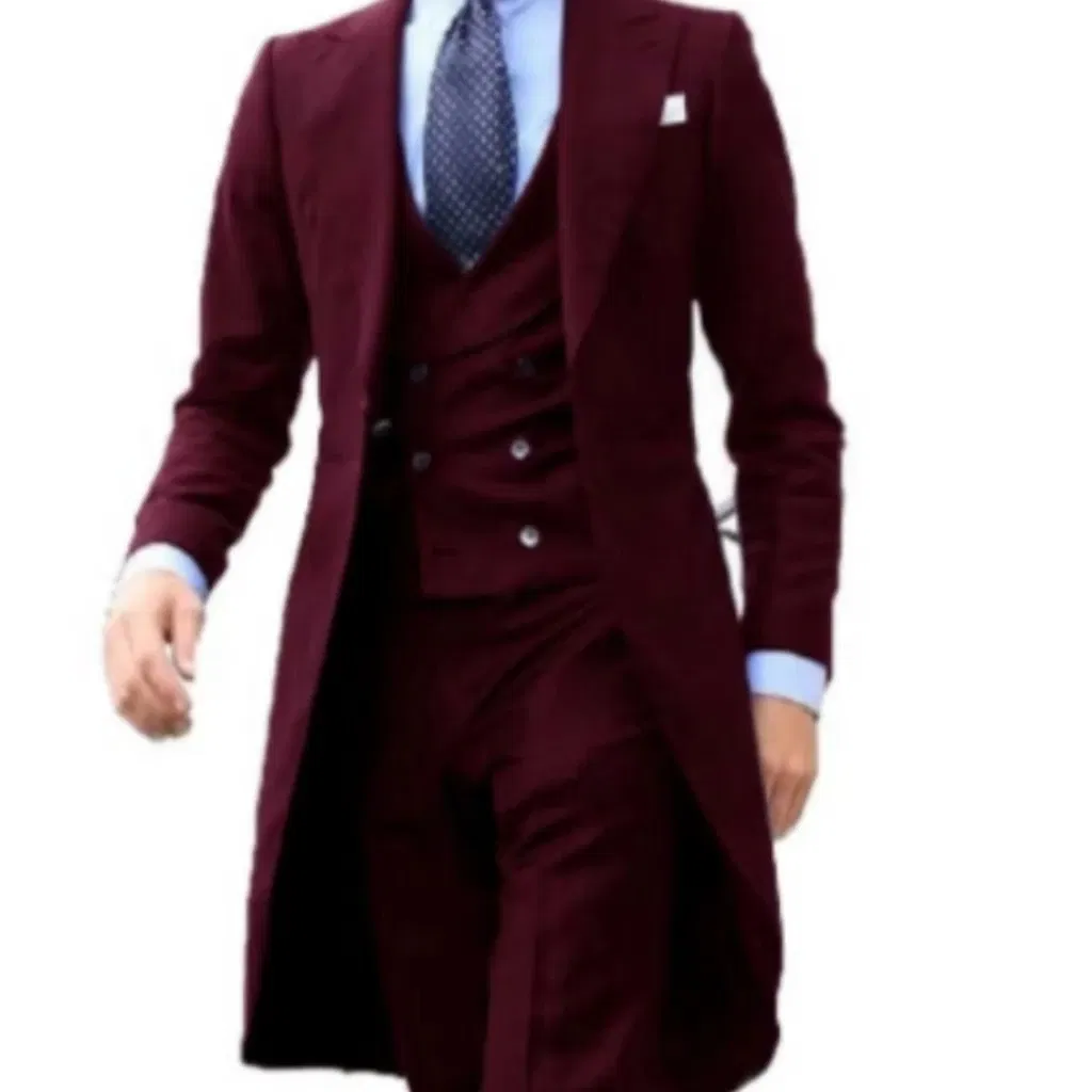 Color: MULTI, Size: XL - Elegant man suit Slim Fit Suit Luxury Formal Tuxedos Wedding 3 Pieces Blazer Vest Pants Set Long Tail Coat One Button Custom