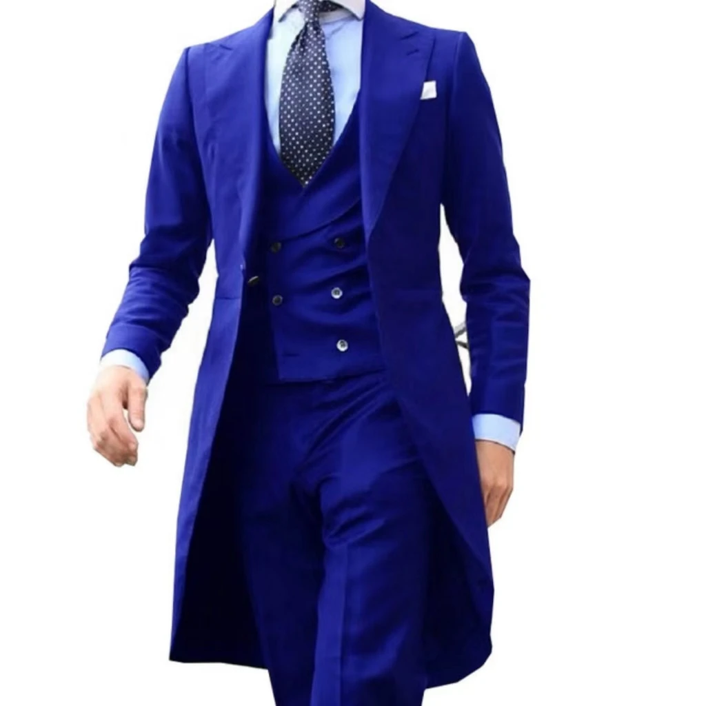 Color: MULTI, Size: XL - Elegant man suit Slim Fit Suit Luxury Formal Tuxedos Wedding 3 Pieces Blazer Vest Pants Set Long Tail Coat One Button Custom