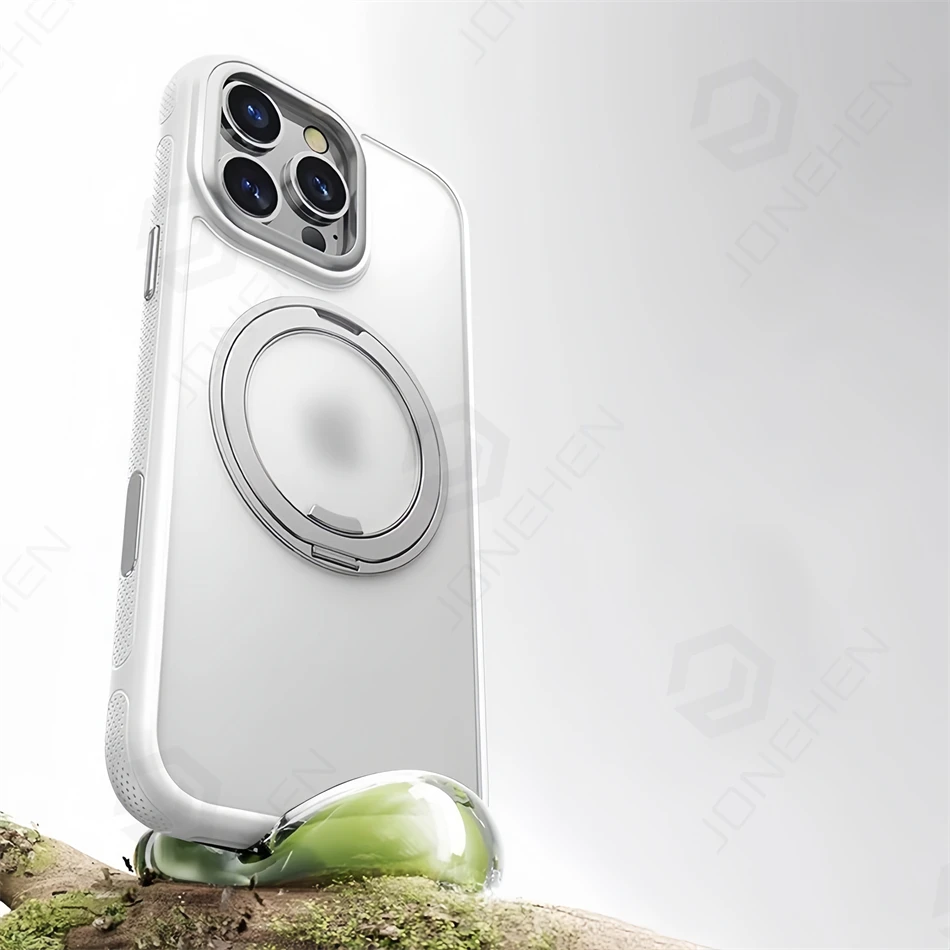 Color: black, Material: PC - 360?° Rotation Ring Stand Magnetic Case For iPhone 13 14 15 16 17 Pro Max 16E Matte Military Shockproof Armor Cover For Magsafe