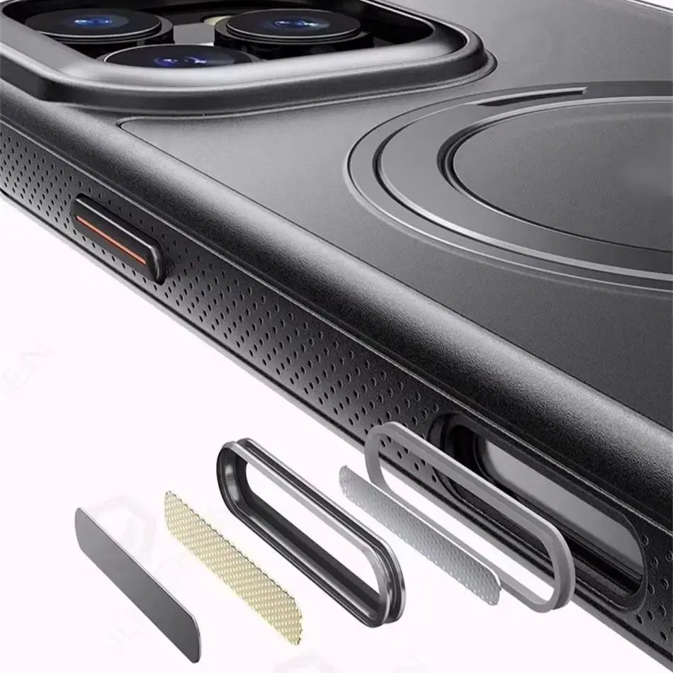 Color: black, Material: PC - 360?° Rotation Ring Stand Magnetic Case For iPhone 13 14 15 16 17 Pro Max 16E Matte Military Shockproof Armor Cover For Magsafe