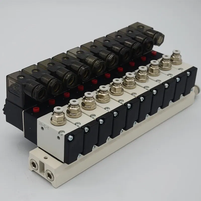 Color: Rose Red, Specification: 1-1/4" - 3V210-08 Manifold Station Solenoid Valve 3 port 2 position Multi-way Combination DC12V 24V AC220V With Fitting Solenoid Valves