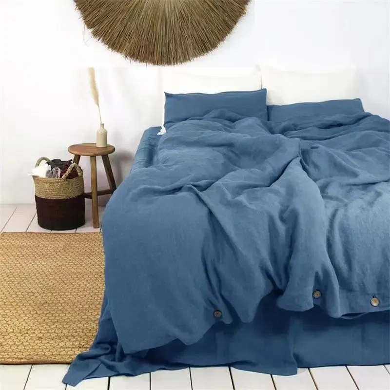 Color: Blue, Size: Twin - 100% French Linen Natural Duvet Cover Soft Comfortable Quilt Comforter Cover Queen Durable Healthy Home Textiles Bedding