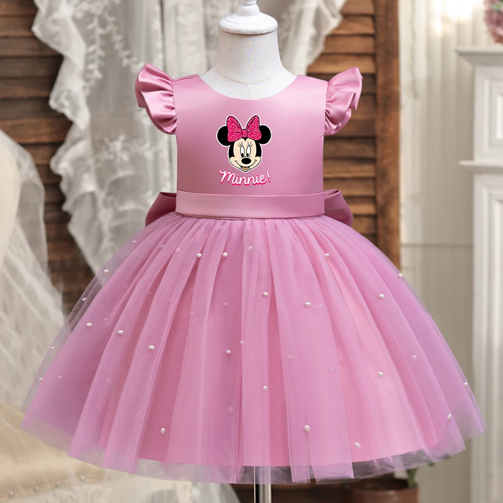 Color: Burgundy, Size: XL - Mickey Minnie Mouse Elegant Princess Lace Dress Kids Dresses For Girls Vintage Children Birthday Party Dresses Christmas Clothes