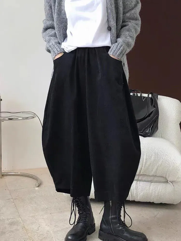 Color: Blue, Size: XL - 2023 Autumn Casual Harem Pants Women Cotton High Waisted Trousers Retro Loose Bloomers Women's Oversize Pants Baggy Sweatpants