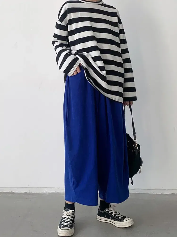 Color: Blue, Size: XL - 2023 Autumn Casual Harem Pants Women Cotton High Waisted Trousers Retro Loose Bloomers Women's Oversize Pants Baggy Sweatpants