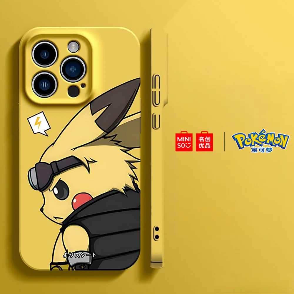 Color: Blue, Material: Nylon - Miniso Pokemon Collaboration Pikachu Gengar Phone Case For iPhone 15 14 13 11 12 16 Pro Max Plus X XR Girl Silicone Phone Case