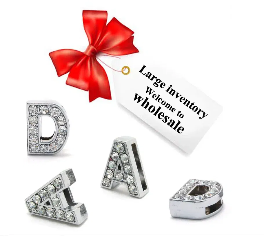 Color: Red - Rhinestone Slide Charms Letters For Jewelry Making Women Bracelet 8mm Alphabet A-Z Pet Collar Necklace DIY Accessories Gift