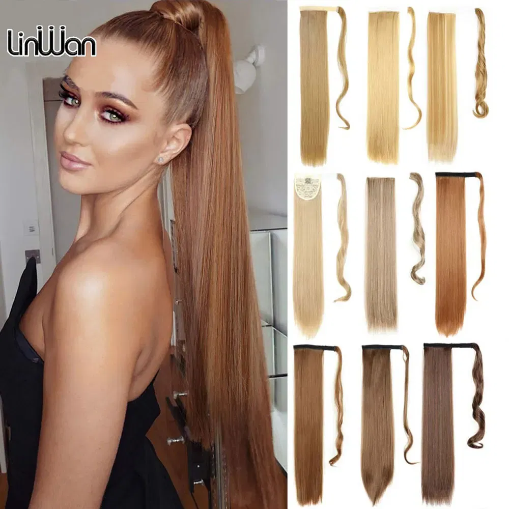 Color: #2 - LINWAN Synthetic Long Straight Wrap Around Clip In Ponytail Hair Extension Heat Reistan Pony Tail Fake Hair