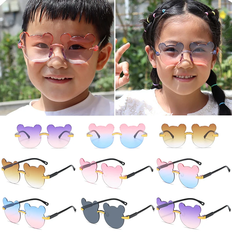 Lenses Color: ROSE RED - Hot Sale!Children Cute Cartoon Bear Shape Sunglasses Boy Girls Summer Anti-UV UV400 Rimless Sun Glasses Kids Outdoor Sun Glasses