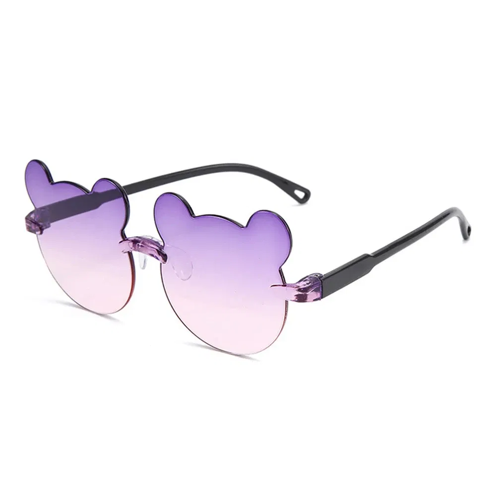 Lenses Color: ROSE RED - Hot Sale!Children Cute Cartoon Bear Shape Sunglasses Boy Girls Summer Anti-UV UV400 Rimless Sun Glasses Kids Outdoor Sun Glasses