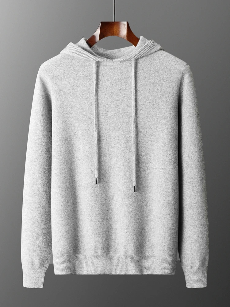 Color: army green, Size: XL - Yoyoselect Men's 100% Cashmere  Luxury Sweater Hoodie Autumn Winter Thick Warm Hooded Pullover Casual Smart Jumpers Knitwear Top