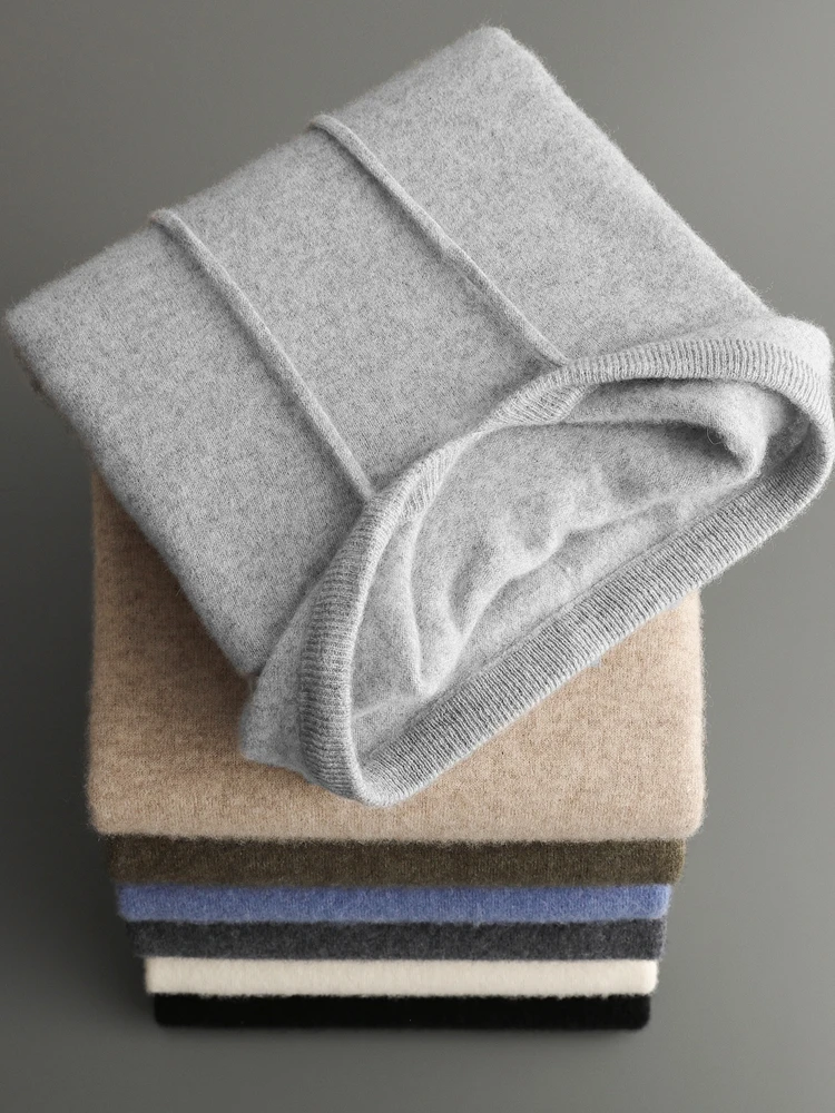 Color: army green, Size: XL - Yoyoselect Men's 100% Cashmere  Luxury Sweater Hoodie Autumn Winter Thick Warm Hooded Pullover Casual Smart Jumpers Knitwear Top