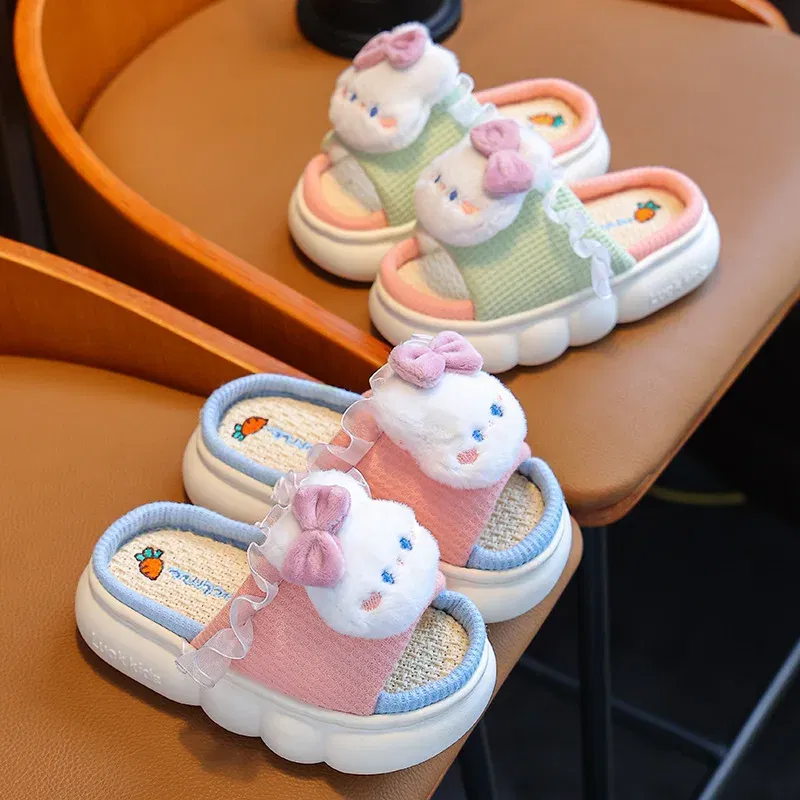 Color: Beige, Shoe Size: 5 - Women's Slippers Casual Cute Cartoon Open Toe Platform Slippers Girls' Breathable, Lightweight, Non-slip Home Shoes
