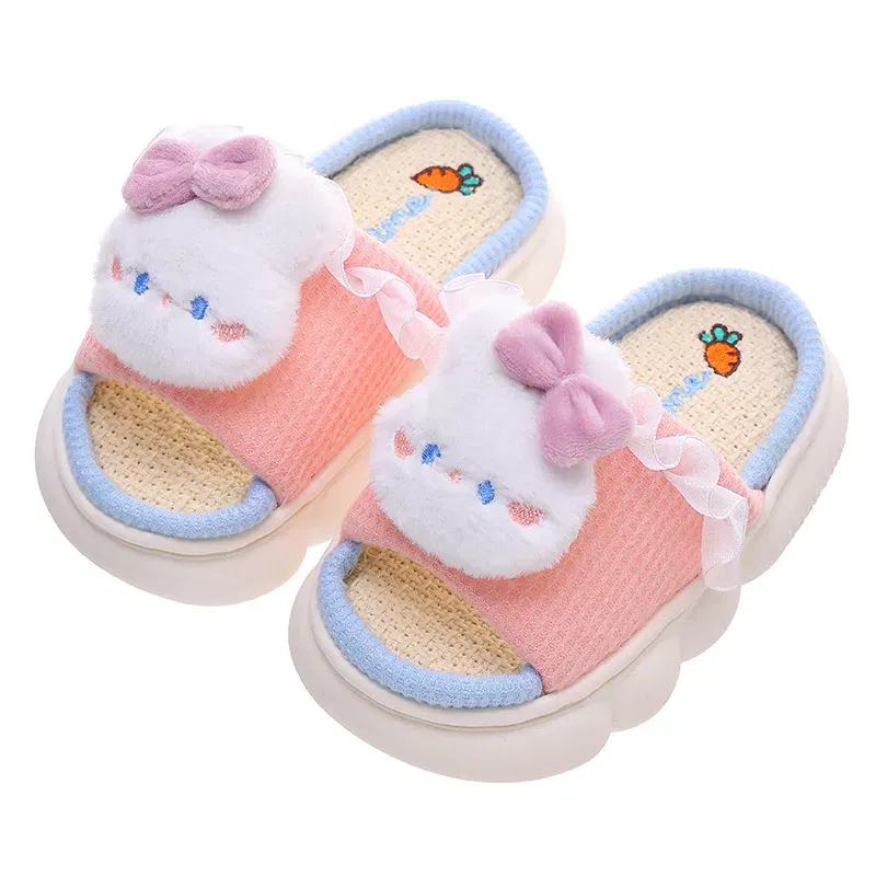 Color: Beige, Shoe Size: 5 - Women's Slippers Casual Cute Cartoon Open Toe Platform Slippers Girls' Breathable, Lightweight, Non-slip Home Shoes