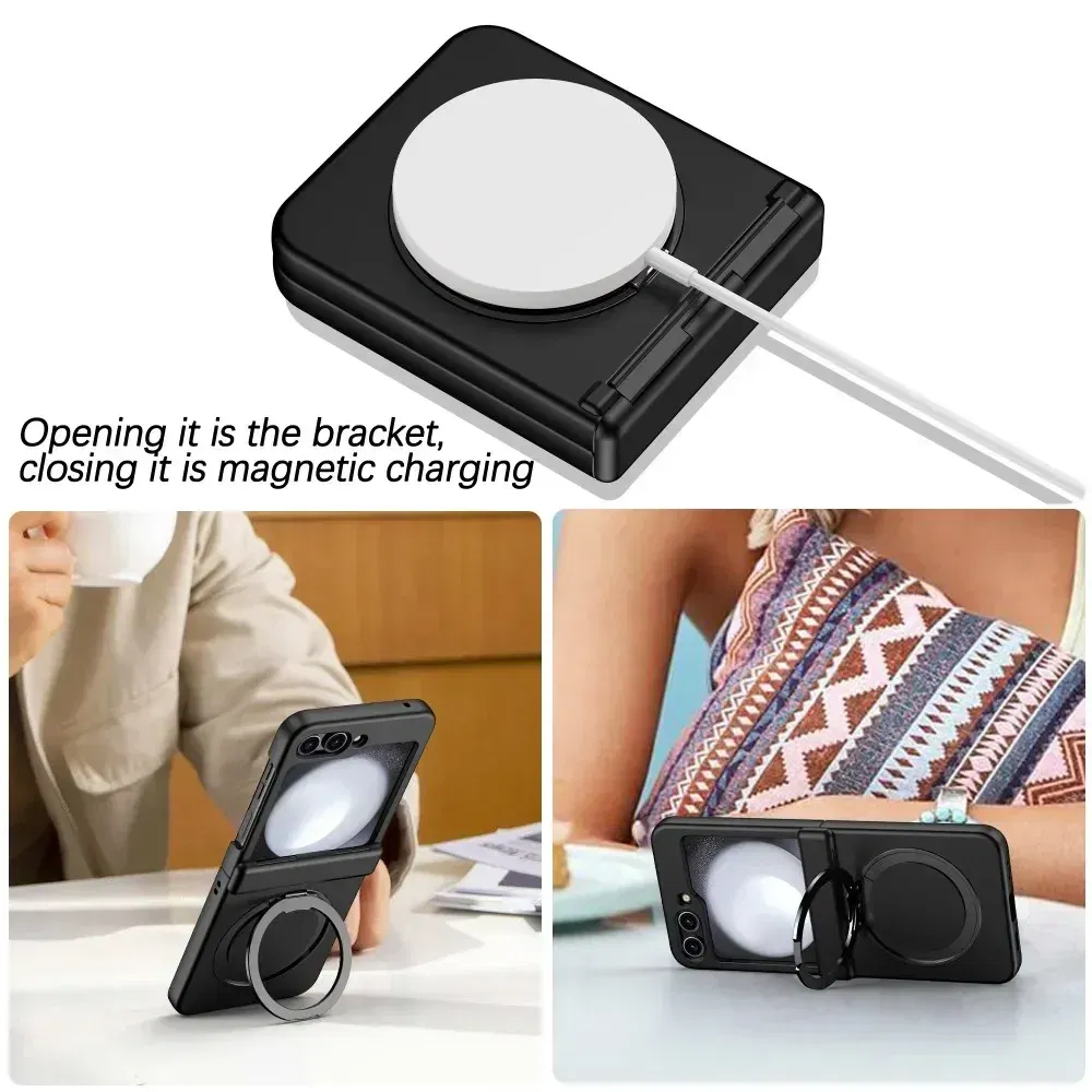 Color: Lavender, Material: aluminum - For Samsung Galaxy Z Flip 3 5 4 6 Magsafe Case Wireless Charging Hinge All-inclusive Flip Shockproof Hard Magnetic Holder Cover