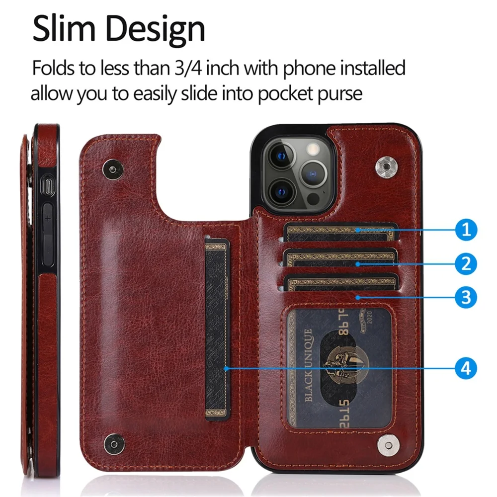 Material: PP, Color: Brown - Leather Wallet Case for iPhone 15 14 13 12 11 Pro Max Mini Wallet Case XR X XS Max 8 7 6S 6 Plus SE 2022 2020 Card Holder Flip