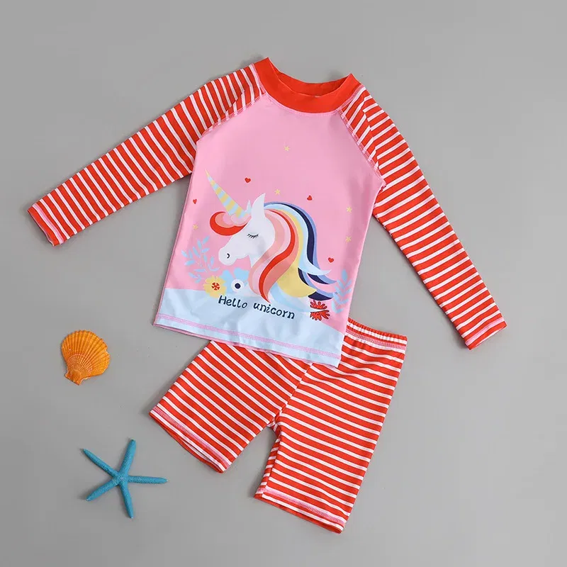 Color: Brown, Kid Size: 3M - Children Swimsuit Kids Boys Girls Swimwear Children Surfing Wear Sunscreen Quick Dry Swimwear Car Cartoon Swimsuit Beach Wear