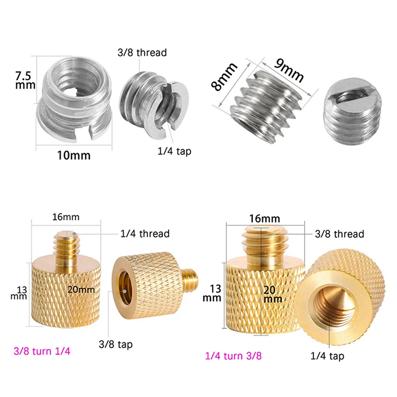 Color: PURPLE - Camera Screw Conversion Nut 5/8 To 3/8 To 1/4 Inch Adapter Mount For DSLR Tripod Monopod Quick Release Plate Stands Camera Acc