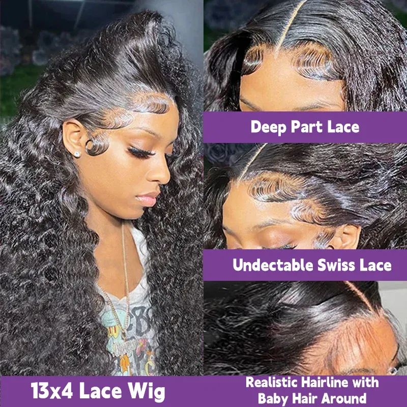 Color: #12, Ships From: CHINA, Stretched Length: 28inches, Density: 100% - Curly Human Hair Wigs For Women Water Wave Lace Front Wig 13x4 13x6 Lace Frontal Deep Wave Wig 100% Human Hair Hd Lace Wigs