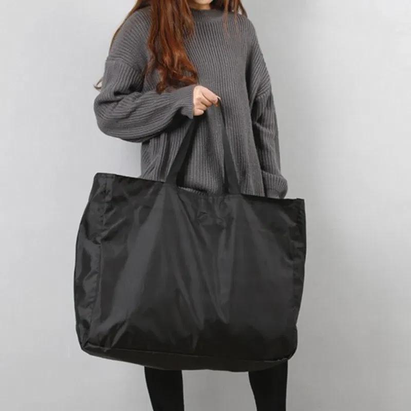 Color: SKY BLUE - Oxford Shopping Bags Zipper Large Capacity Grocery Totes Washable Reusable Simple Outdoor Heavy Duty Bag 2024 New