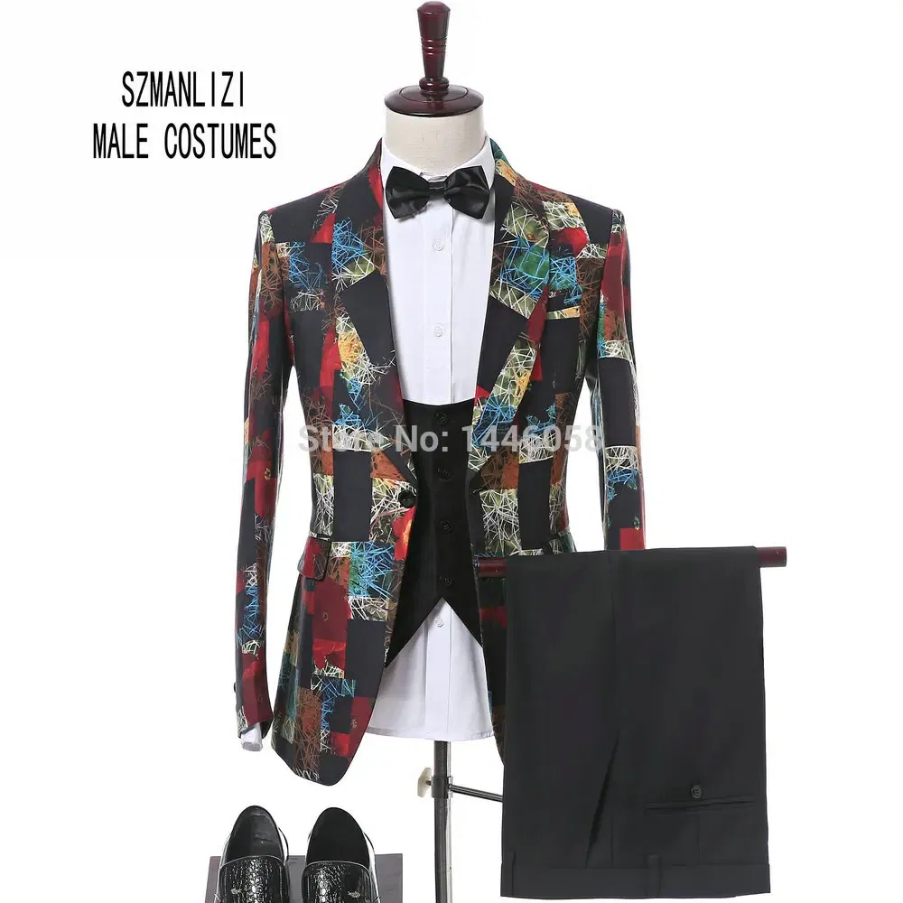 Color: Blue, Size: M - SZMANLIZI 2022 Latest Designs Black Floral Party Blazer Men Suits Costume Homme Groom Tuxedos Wedding Terno Masculino 3 Pieces
