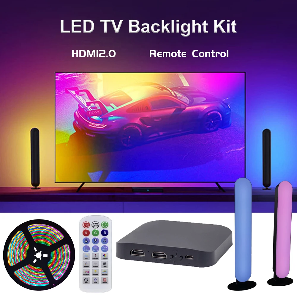 Emitting Color: Blue, Color: WHITE, Wattage: 11-15W, Length: 1m, - Ambilight TV Led Backlight 4K HDMI 2.0 Device Fancy LEDS Sync Box With Remote Control And Light Bar Strip WS2811 RGBIC Kit