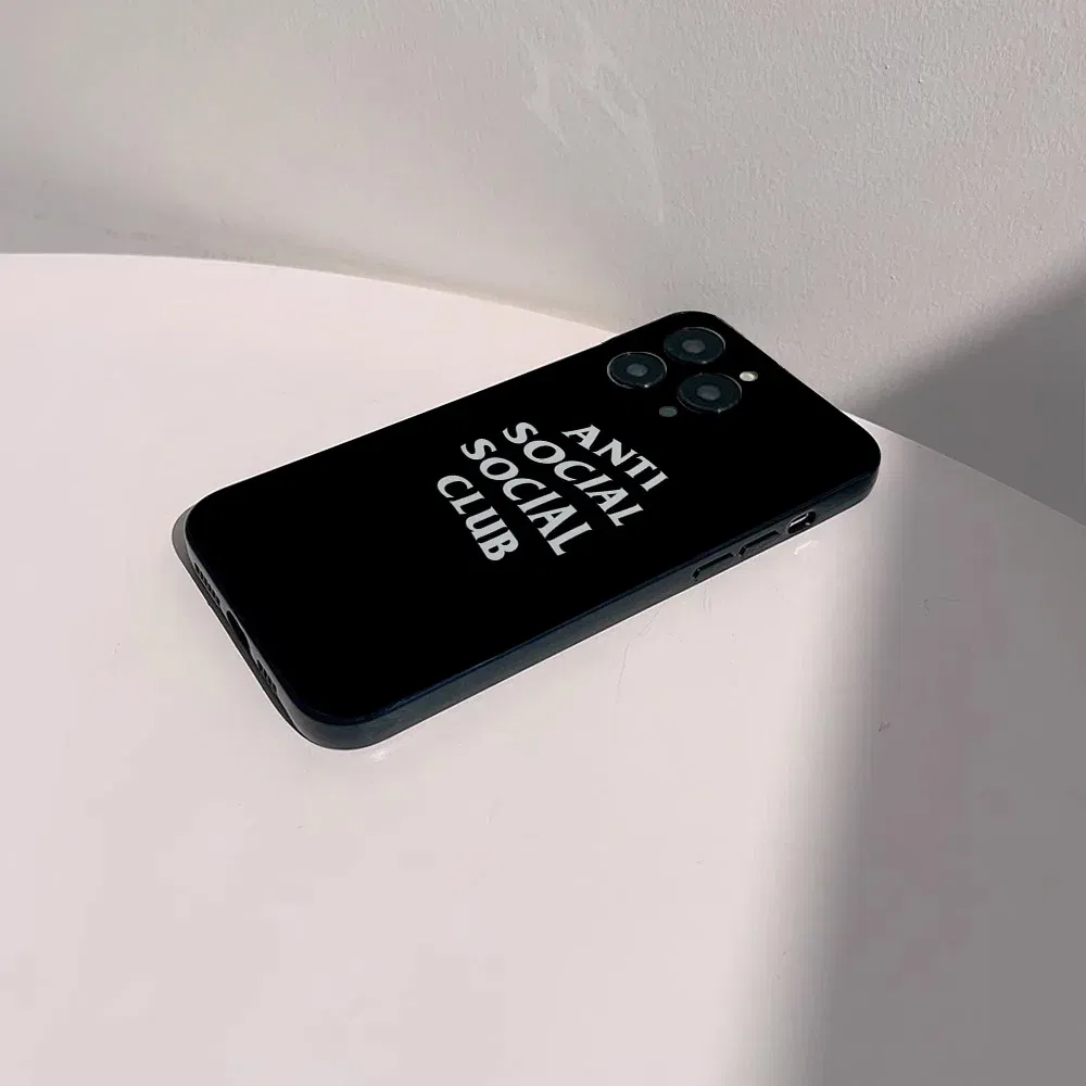 Color: Blue, Material: Nylon - Anti Social Social Club Phone Case For IPhone 16 15 14 13 Pro Max 11 12 Mini X Xs XR Se 2022 Black Silicone Cover
