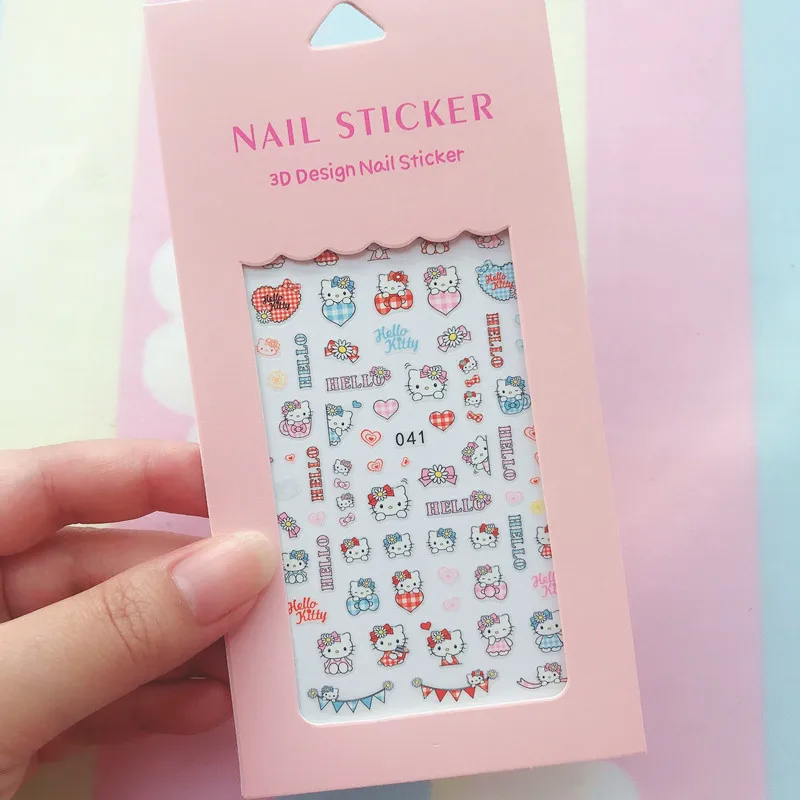 Color: Blueviolet - 1PCS Hello Kitty 3D Nail Stickers Press on Nails Mickey Mouse Donald Duck Stitch Cartoon Stickers Nail Art Decoration